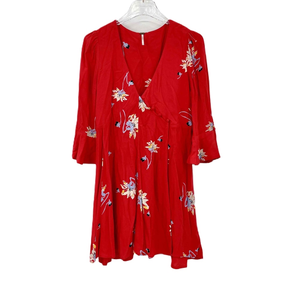 Free People | Time On My Side Red Floral Print Wrap Dress | Sz PS
